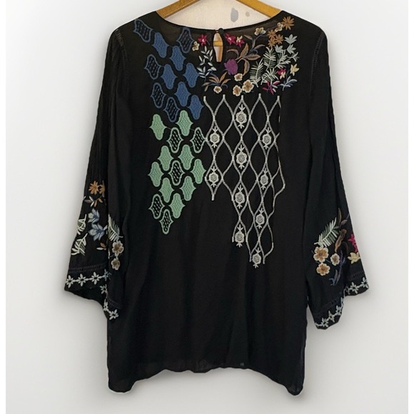 Johnny Was Esmerelda Tunic Embroidered Black Floral Cupra Rayon Women's L - Picture 4 of 7